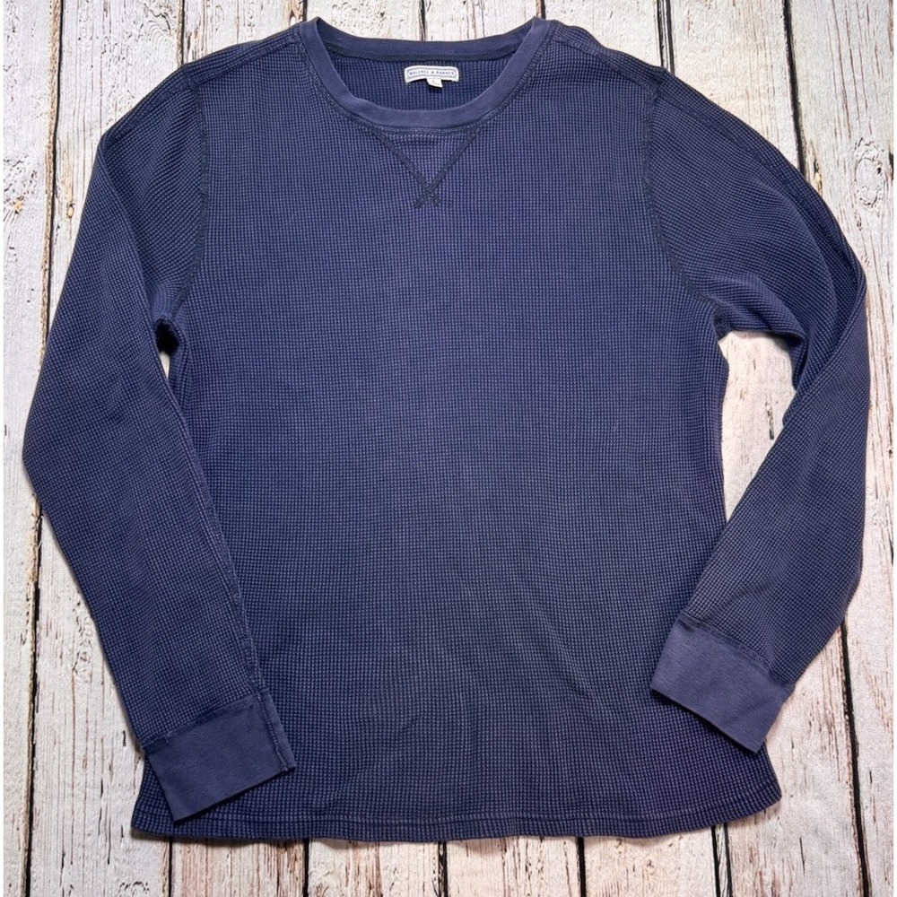 Wallace &‎ Barnes Shirt Mens Large Blue Thermal Waffle Knit Crewneck Long Sleeve